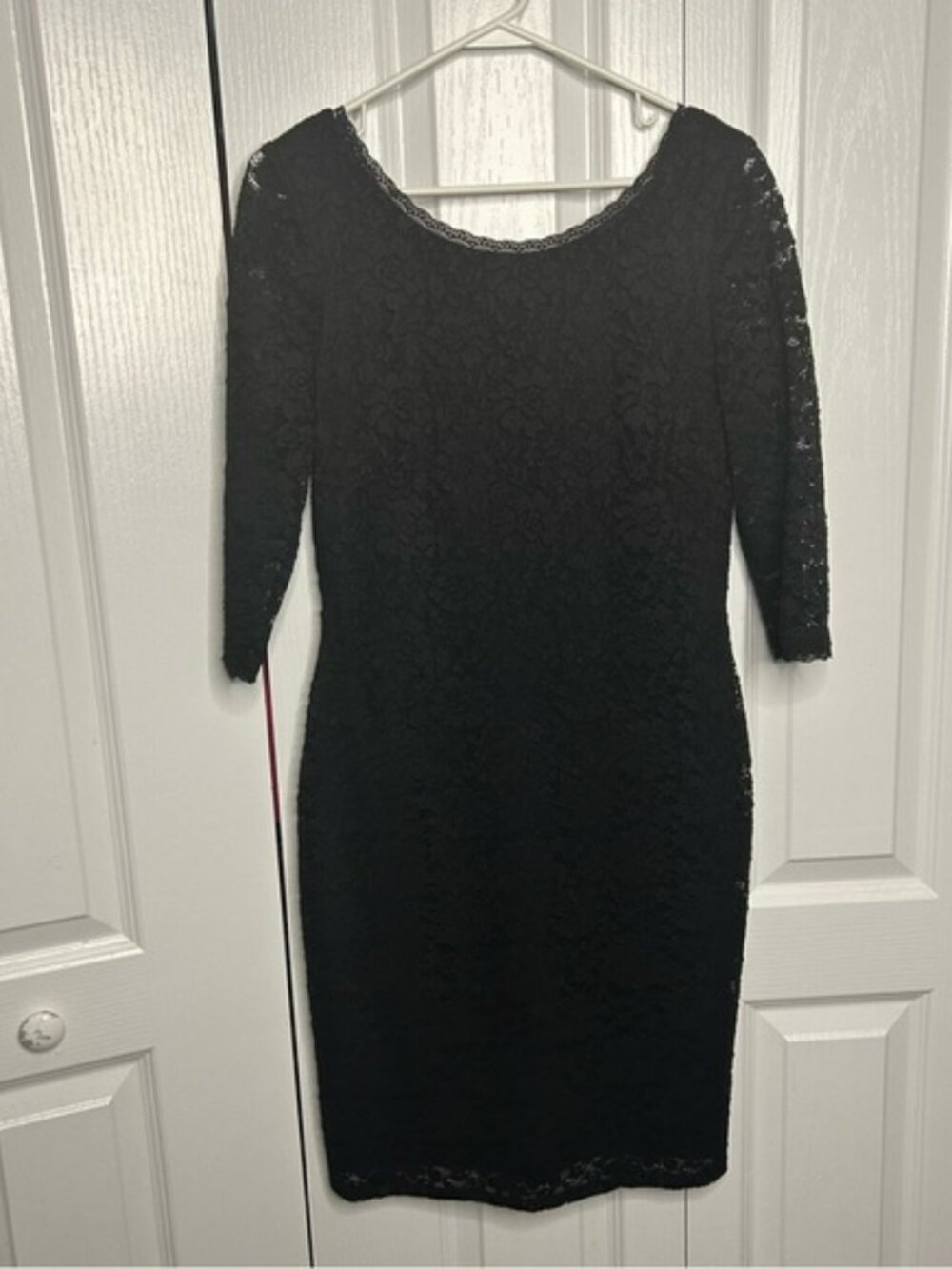 Eliza J Women’s Black‎ Lace Overlay 3/4 Sleeve Sheath Dress Sz 8 Exposed Zipper